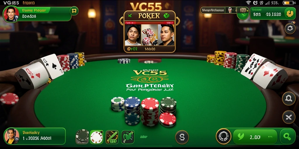 Tampilan gameplay yang menarik di VC55 dengan suasana Poker yang mendebarkan.
